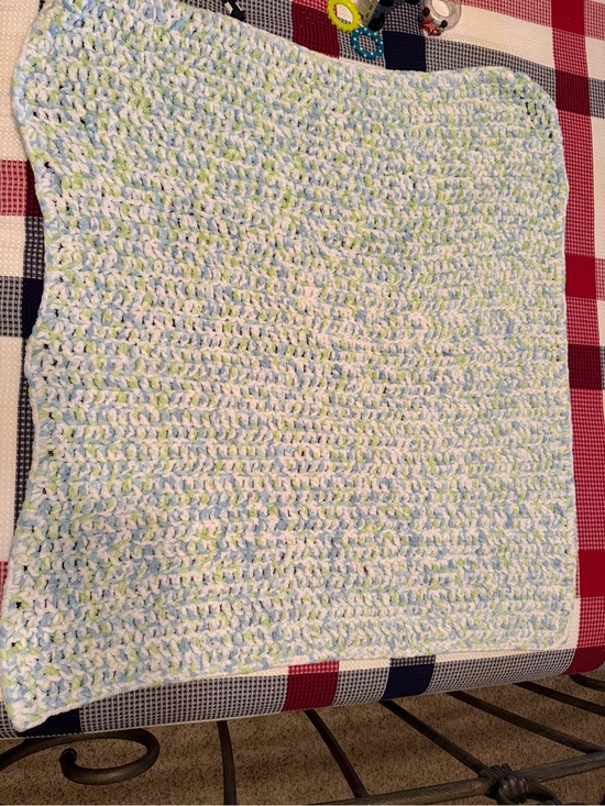 Other - Soft Hand-Crocheted Baby Blanket in Pale Blue, White & Green